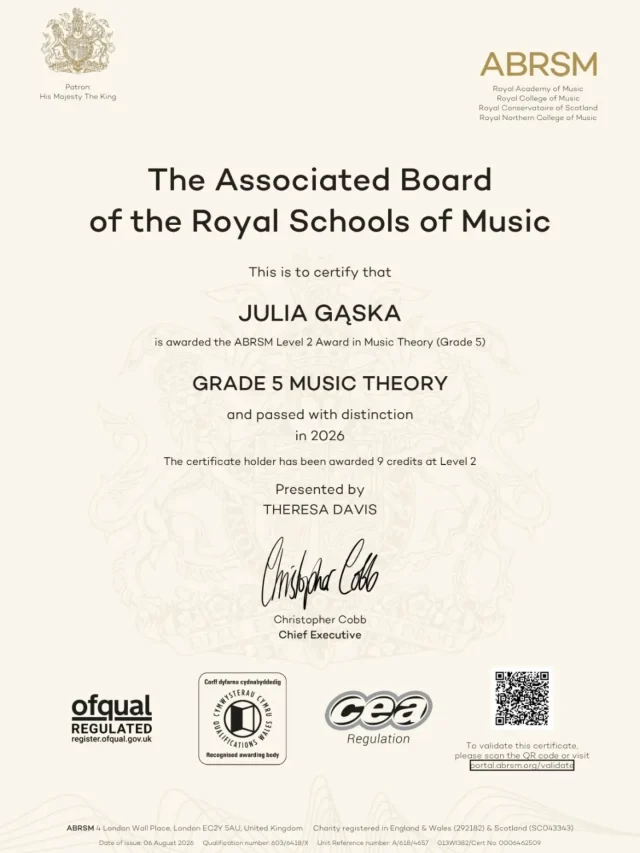 🌟 Celebrating Julia’s Musical Achievement! 🌟🎹We’re incredibly proud to celebrate Julia achieving her Grade 5 Music Theory with Distinction! 🎉👏Julia first attended our provision during Years 7 & 8 at Cardinal Langley RCHS. Since then, she has continued to develop her passion and talent for music and piano, returning to us for lessons over the past 3–4 years.Having achieved her Grade 5 Piano last summer, Julia has continued to work hard and has now successfully completed her Grade 5 Music Theory, achieving a fantastic Distinction! 🏆🎼We’re delighted to have received this fantastic news over the summer and look forward to continuing to support Julia and her musical journey. 🌟Congratulations, Julia — what an achievement! 👏🎶
